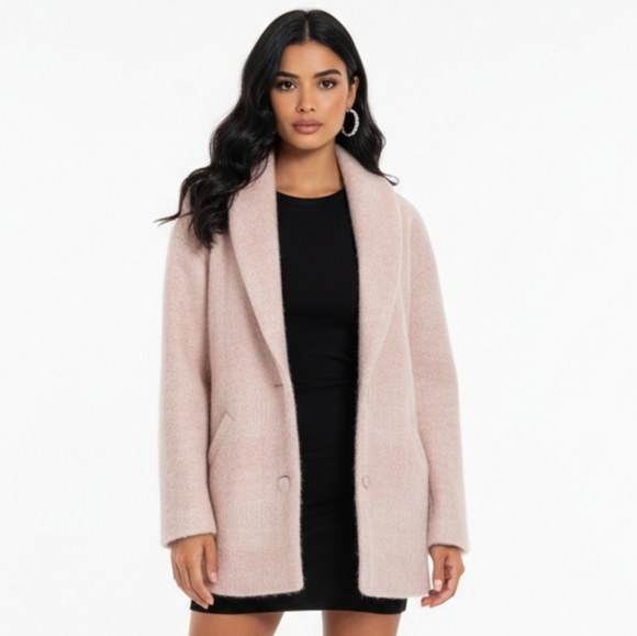 Sezane Jackets & Blazers - SÉZANE Pink Wool Blend Shawl Collar Coat Soft Rose Melange Size 38 M